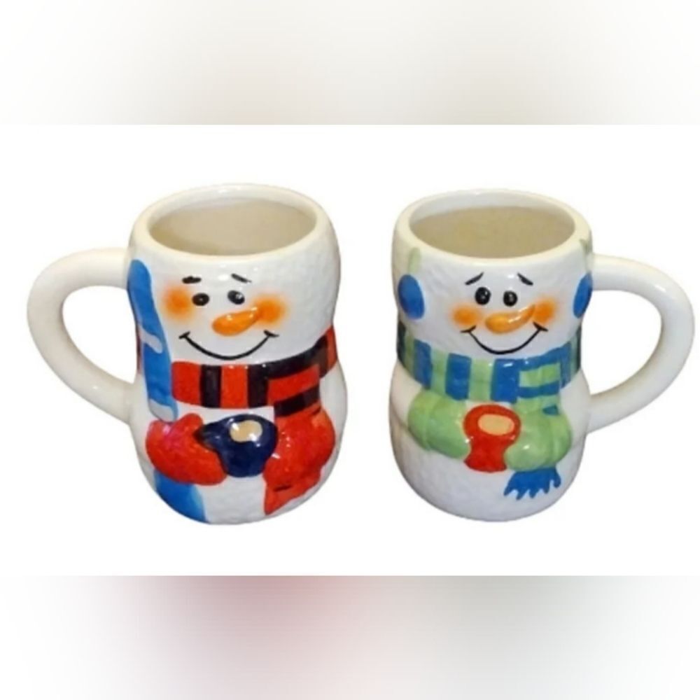 VTG Bay Island Set of 2 Mr and Mrs Snowman Shaped Hot Cocoa Mugs 1980s